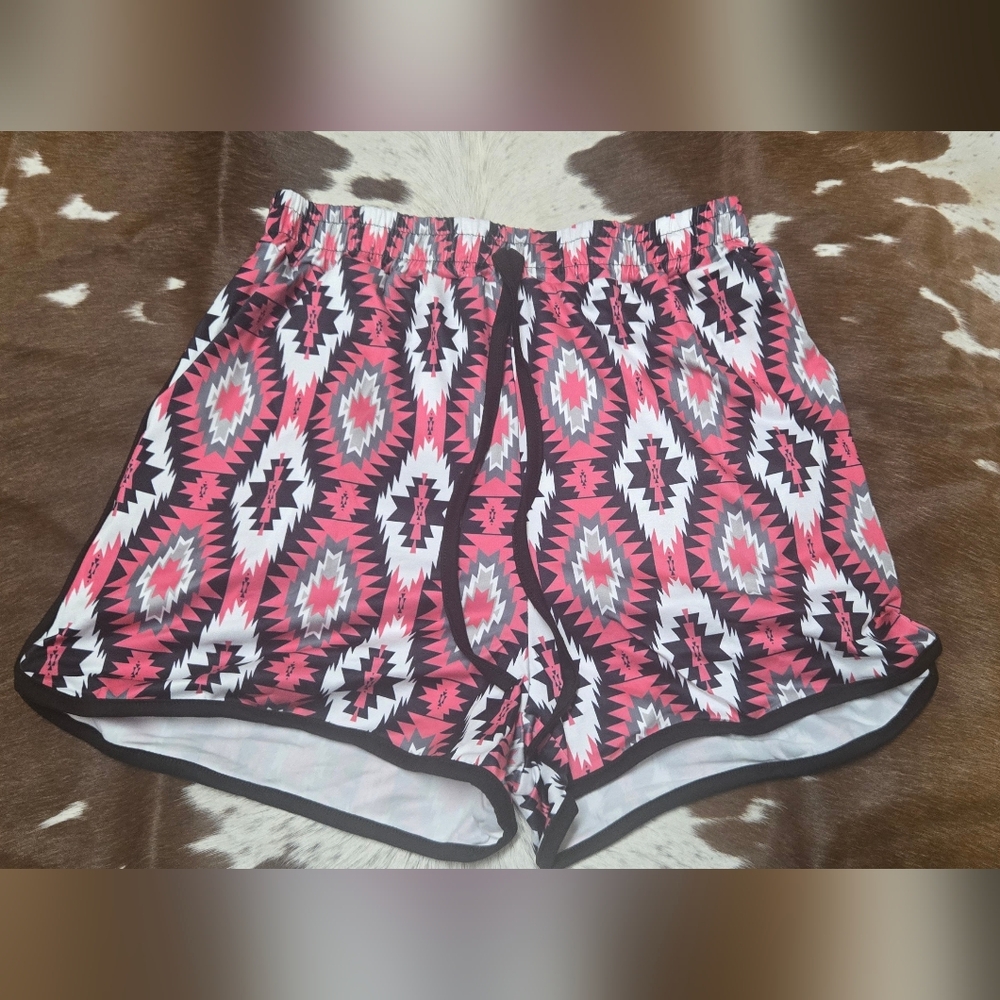 Aztec Print Pink and Black Shorts